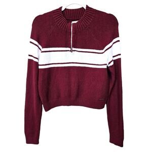 Hollister Maroon and White 1/4 Zip Pull Over Sweater Size S Color Block Y2K